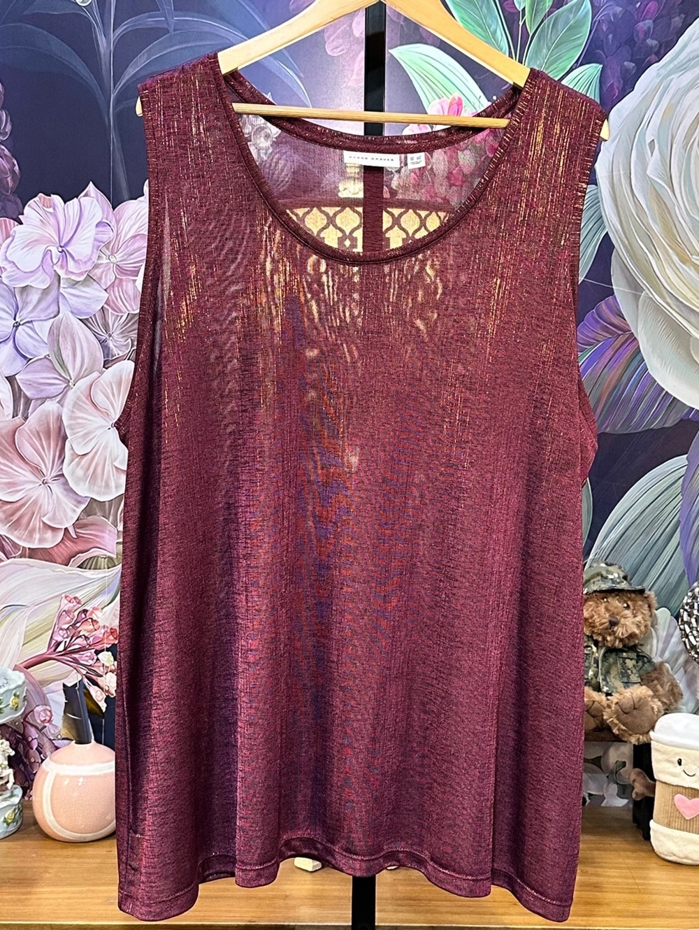 Susan Graver 3XL Sleeveless Shirt Metallic Sheen Sheer Casual Elegant Top